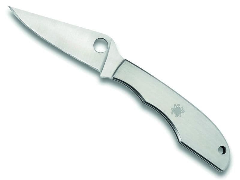 Couteau SPYDERCO « GRASSHOPPER », lame acier 12C27 à cran « slip joint », profil plat, manche inox 7 cm.