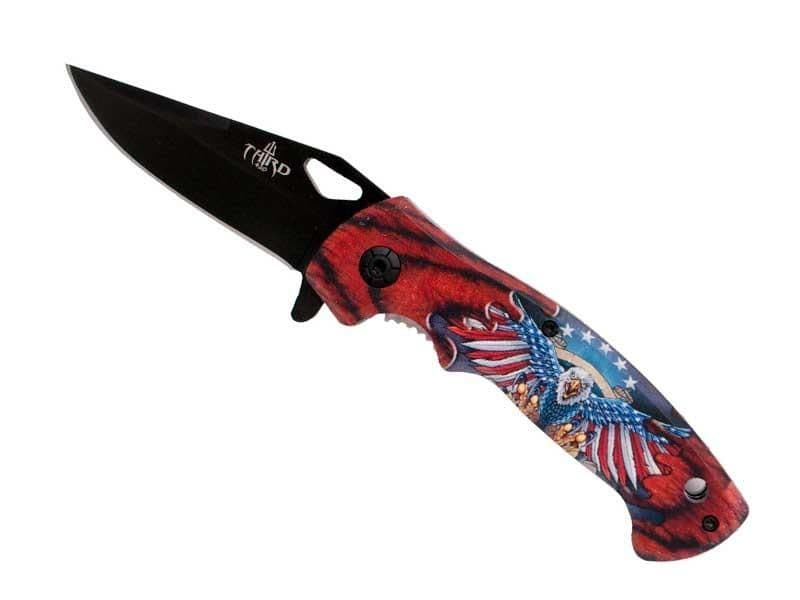 COUTEAU THIRD ABS DECOR AIGLE AMERICAIN 11,5CM INOX NOIR